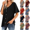 Women's T Shirt Tee Solid Color Women's Shirts V Neck Short Sleeve Button Up Tunic Tops Blouse