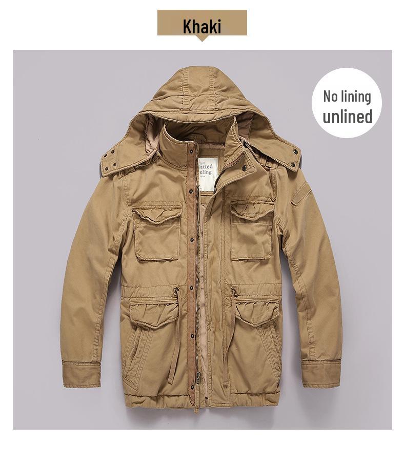 Мужская камуфляжная куртка средней длины с капюшоном в стиле амекадзи с множеством карманов