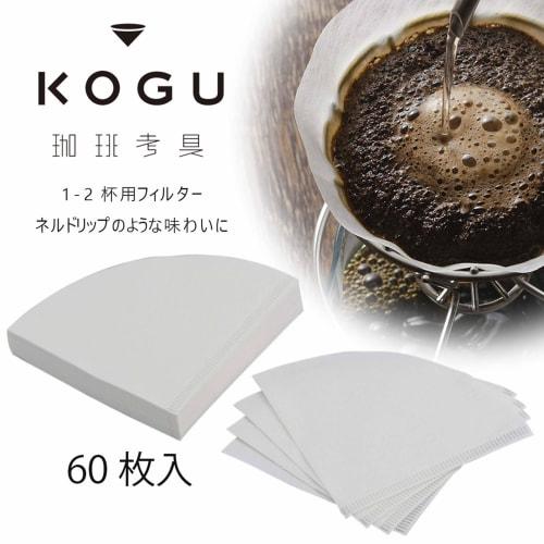 KOGU Coffee Filters, 1-2 Cups, Made in Japan, Conical Paper Filters with Cotton Blend, Reduces Paper Odor and Fine Powder, 60 Filters, White, 43451, P