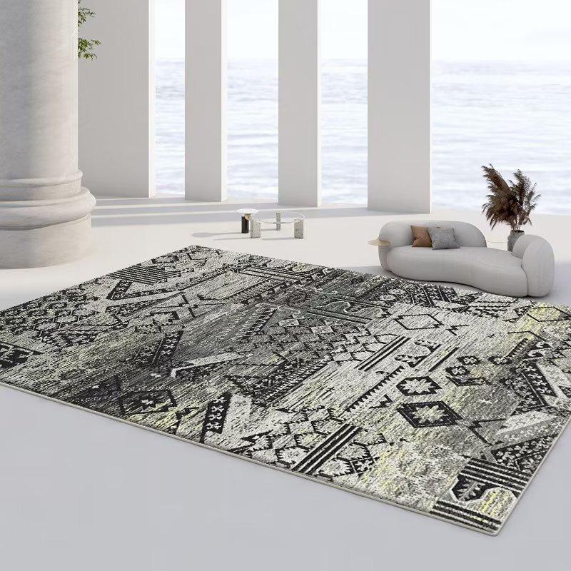 Persian Ethnic Style Carpet, Living Room Sand Coffee Table Floor Mat, Bedroom Bedside Crystal Velvet Carpet