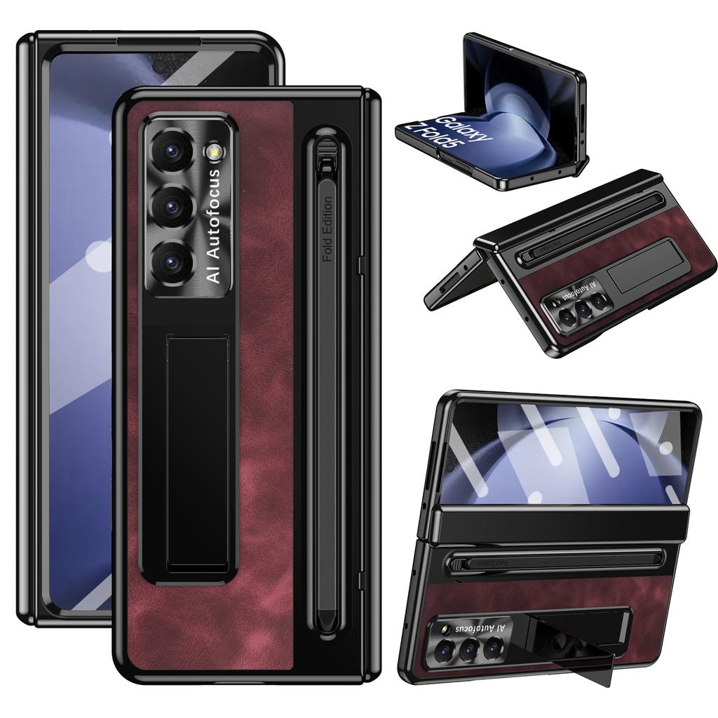 With S Pen Stand Case for Samsung Z Fold 4 5 6 7 W25 Hinge Case Screen Protective Film Pen Slot case for Galaxy Z Fold 6 Slim