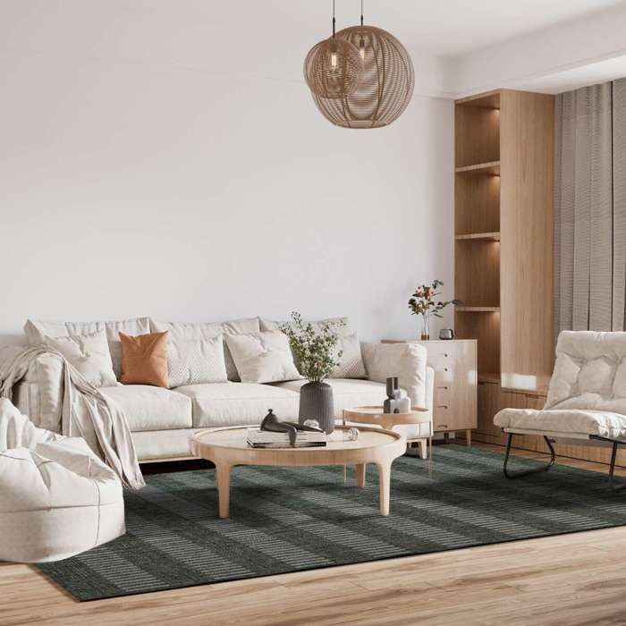 Tapis salon aspect jute motif lignes vert 133x170