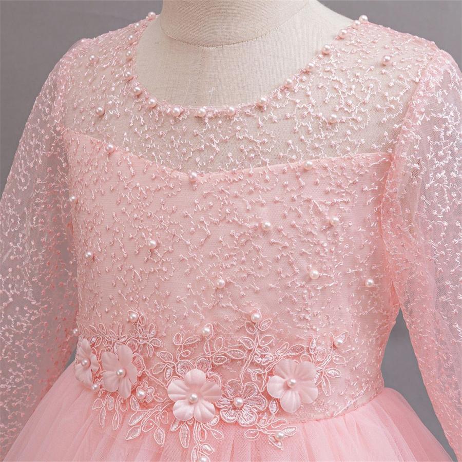 Новое элегантное платье с длинным рукавом для девочек, свадебные платья для девочек-цветочниц, кружевная официальная белая одежда от 4 до 12 лет