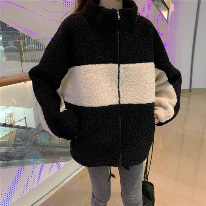 Женский модный корейский стиль Color Block на флисовой подкладке из натуральной шерсти с длинным рукавом (Осень зима)