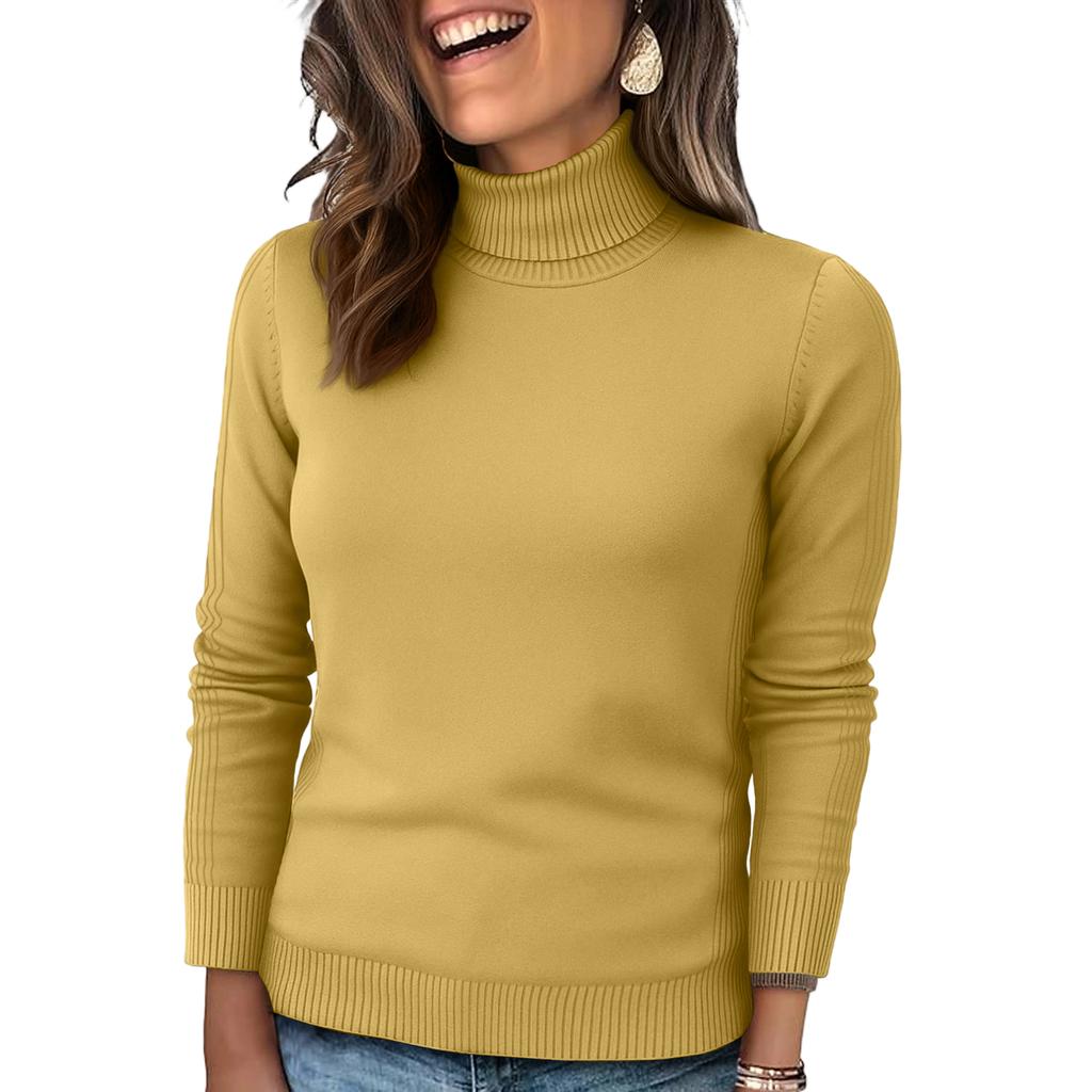 Женский вязаный однотонный пуловер с длинными рукавами и высоким воротом