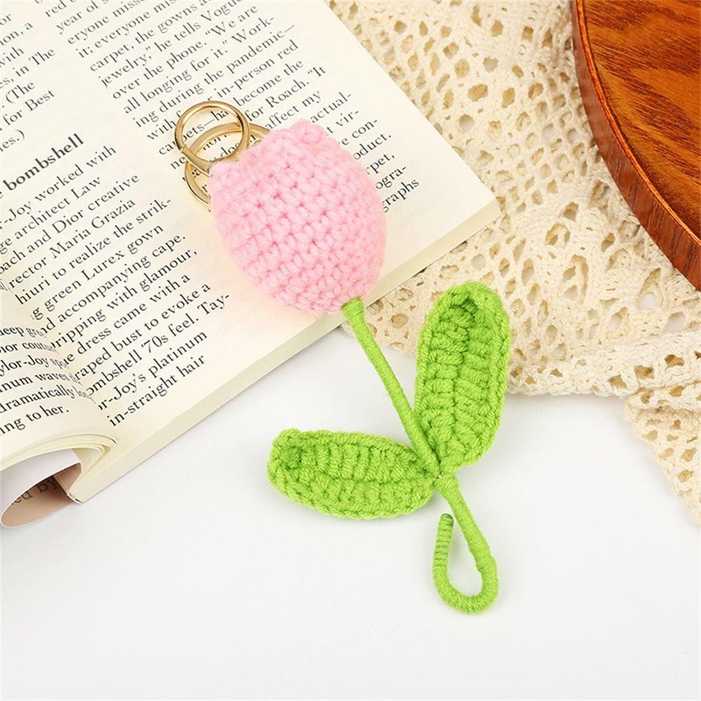 Sweet Cute Crochet Flowers Cartoon Weaved Keyrings Girl Women Knitted Keychain Car Pendant