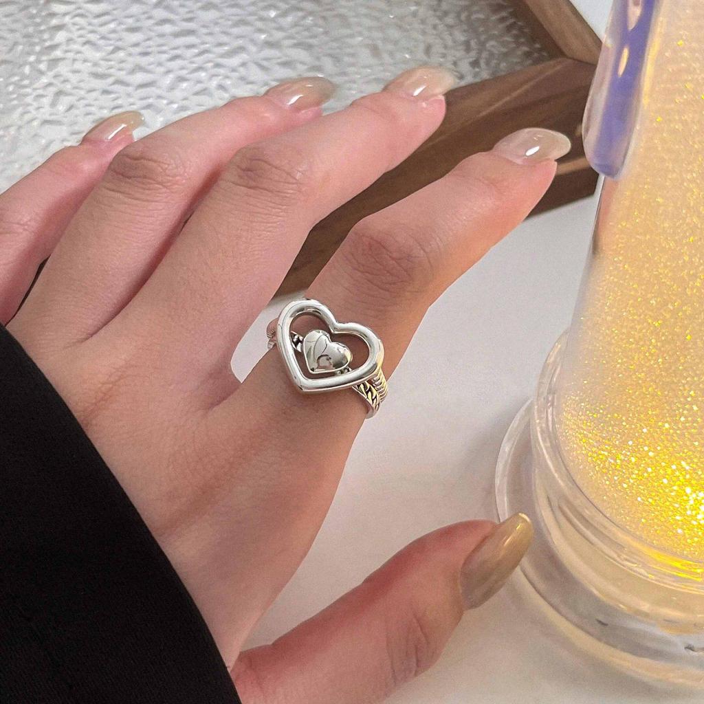 Yinruitai s925 Стерлинговое серебро Полое сердце Штабелируемые Корейский тренд Женские парные кольца