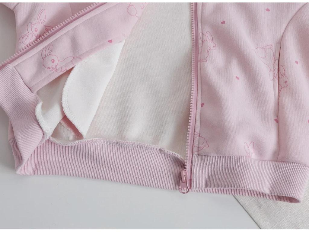 Комплект из свитера и спортивных штанов с принтом розового кролика для девочек — повседневный осенний наряд