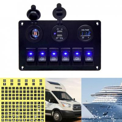 Синяя светодиодная панель тумблеров-качалок на 6 клавиш, 12 В, USB для автомобиля, лодки, морского судна, дома на колесах, грузовика