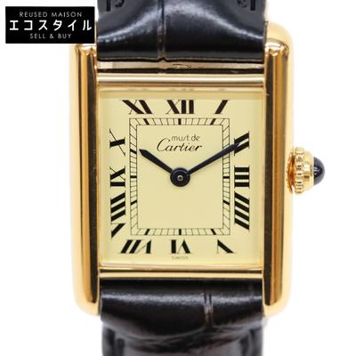 Обязательные кварцевые часы Cartier Vermeil с золотым/слоновой кости циферблатом Б/У