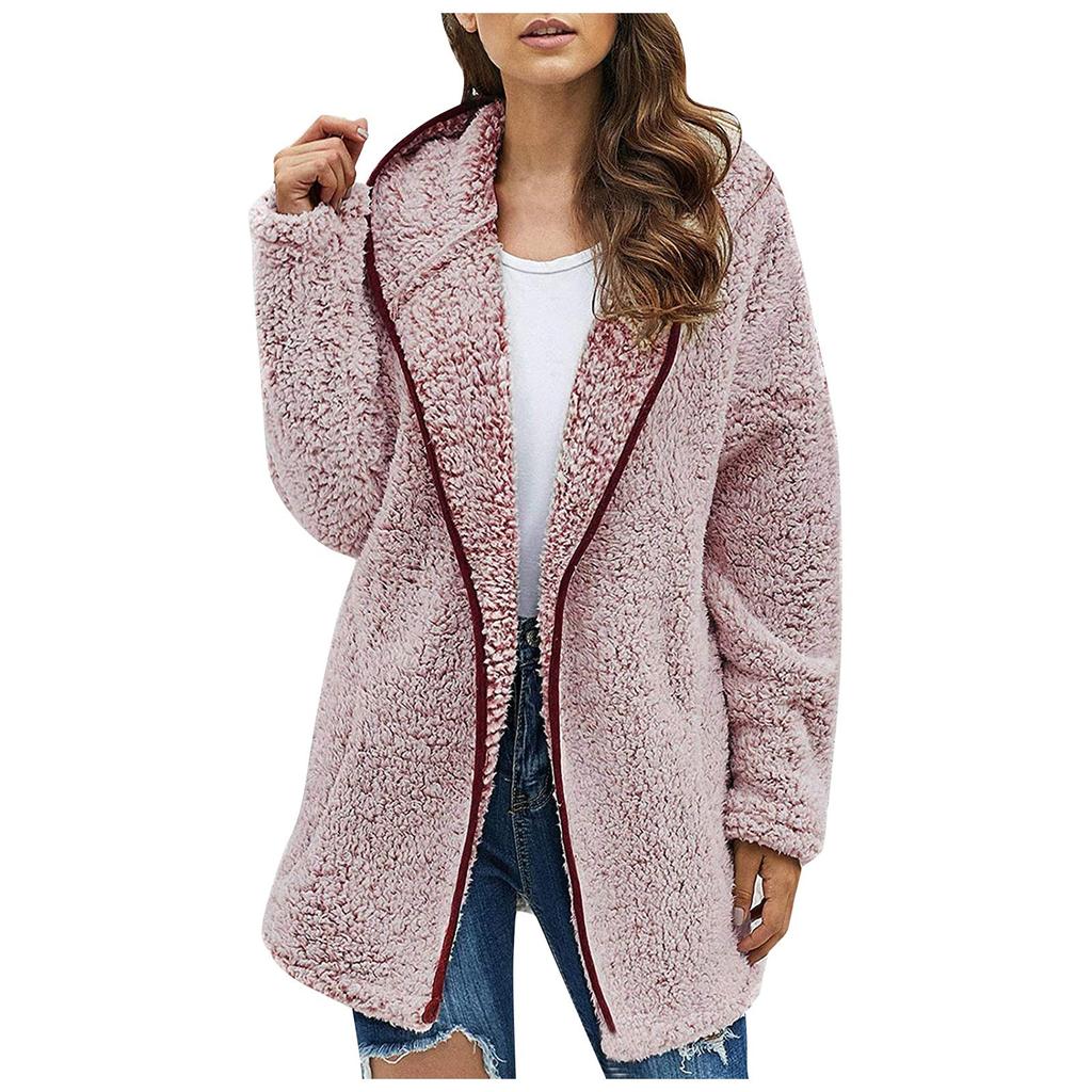 Women's Fashion Fall Winter Thick Plush Long Sleeve Pocket Jacket Top