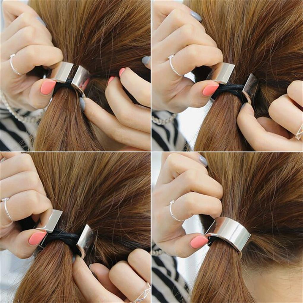 Hair Bands High Elasticity Stretchy Topknot Adjustable Solid Stylish Alloy Ponytail Ring Seamless Scrunchies Accessories