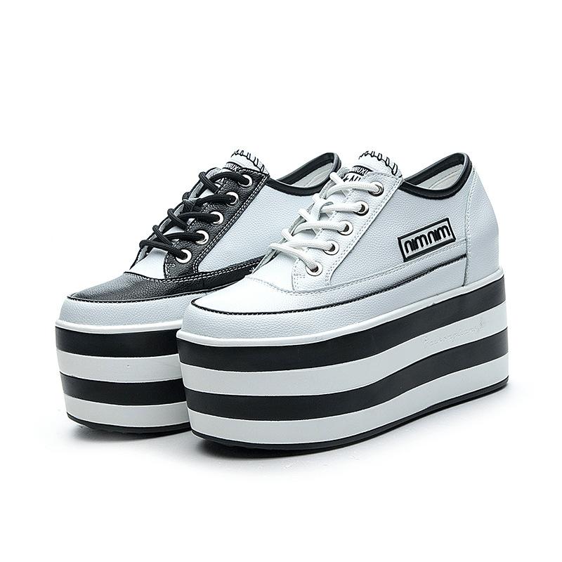 Модные женские туфли на скрытой платформе, весна-осень, новая кожа, высокий каблук, платформа, толстая подошва, белые женские повседневные туфли