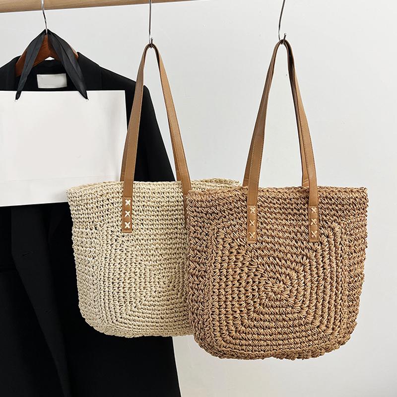 Simple and Large-capacity Straw Woven Bag Fashion Summer Beach Women's Shoulder Bag Trendy Zipper Handbags for Girls