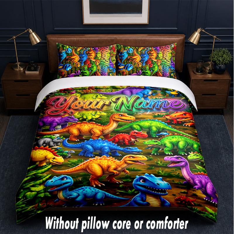 Dinosaur Theme Custom Text Or Name 3Pcs Bedding Set,1 Flat Sheet & 2 Pillowcases Personalized Home Bedding