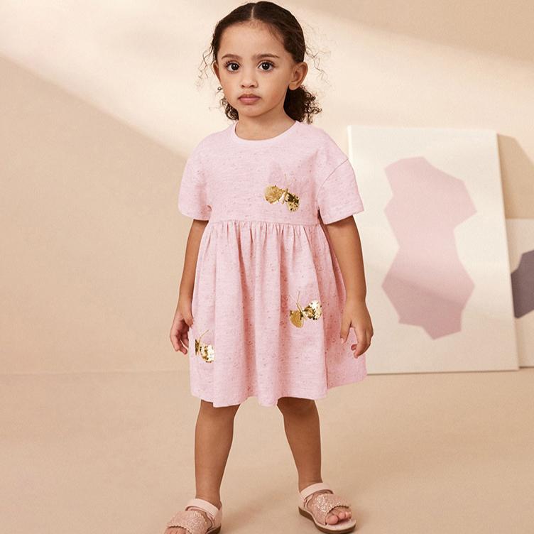 2025 лето 100% хлопок бабочка вышивка пайетки платье принцессы для девочки короткий рукав свободная юбка милые розовые платья для девочек детская одежда