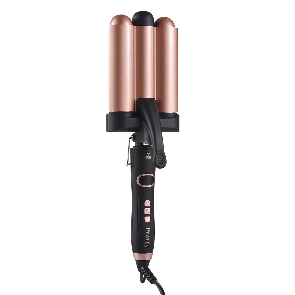 Pretfy Hair Curling Iron 3-Barrel 32mm Hair Waver Hair Curler Temperature Adjustable LCD Temp