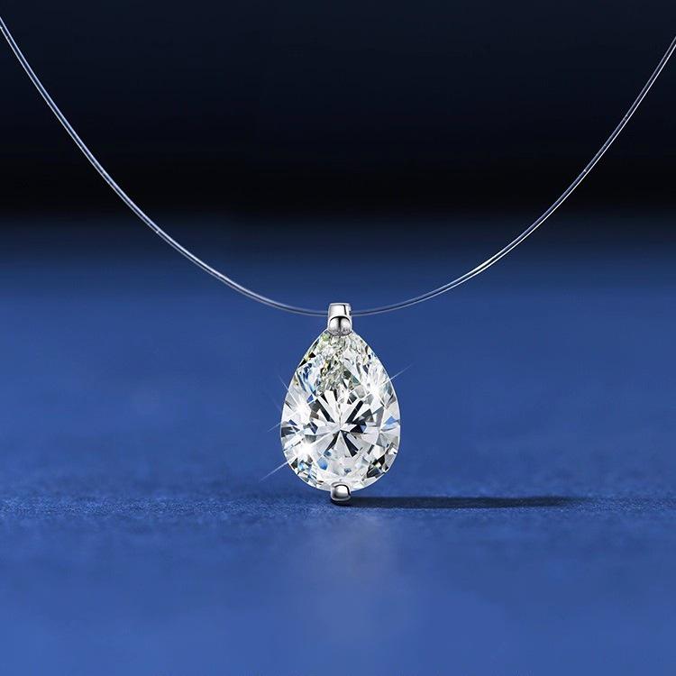 Серебряное ожерелье S925 на ключицу с элегантным кулоном-кристаллом «Слеза русалки».