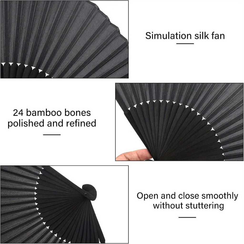 Hand Fan Black Foldable Hand Fan Black Pocket Fan Hand Folding Fan Chinese Fan for Summer Party Dancing Wedding Home Decorations