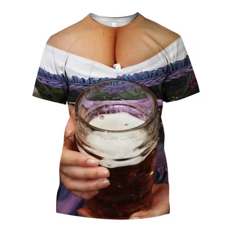 Летняя популярная хип-хоп мужская забавная футболка, новая пивная красота, 3D модная повседневная индивидуальная одежда с коротким рукавом и круглым вырезом большого размера