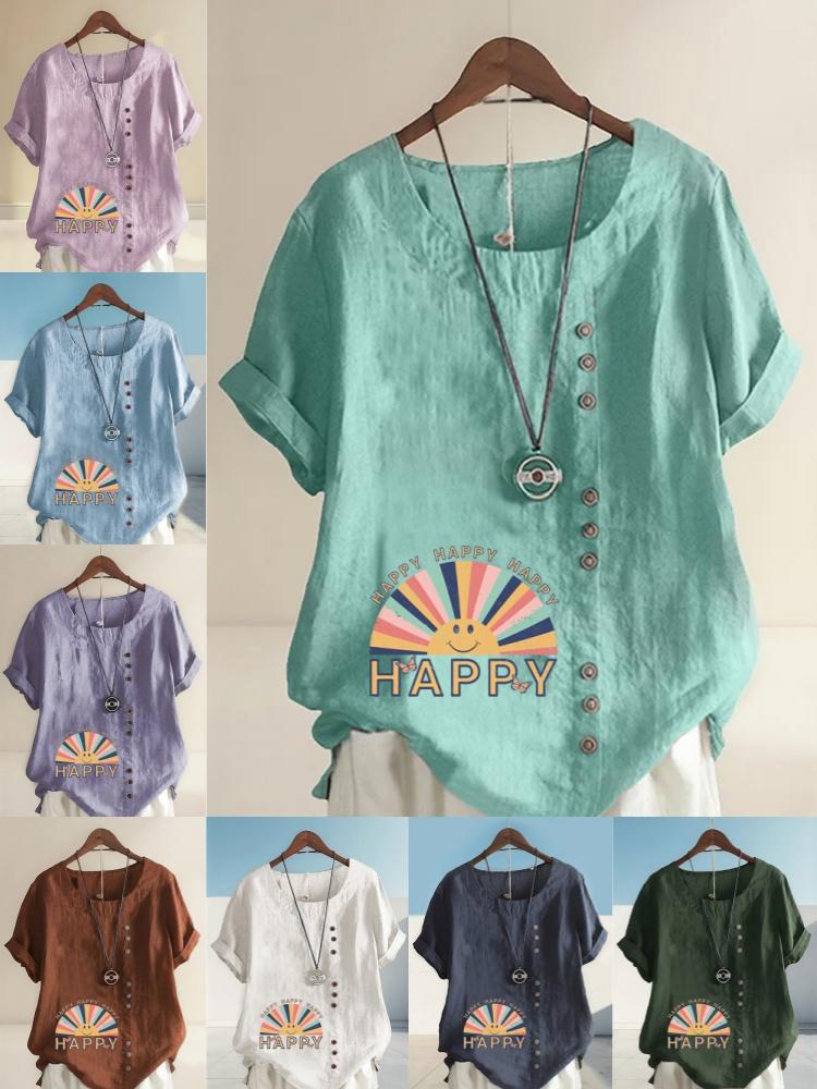 Women's Fashion Rainbow Letters Print Printing Shot Sleeve T-shirt Loose Cotton Shirt Casual Loose Summer Plus Size Blouse Tops