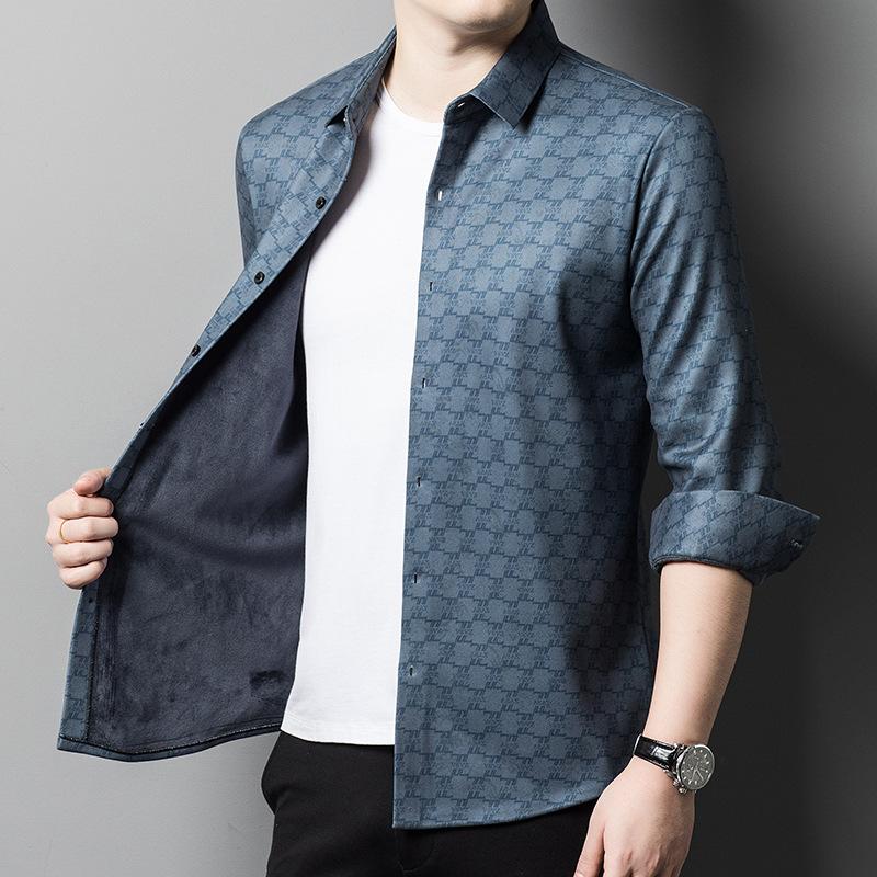 Новые зимние стильные рубашки из бархата с длинными рукавами для мужчин среднего возраста, утолщенная одежда для пап, модные универсальные теплые рубашки в клетку