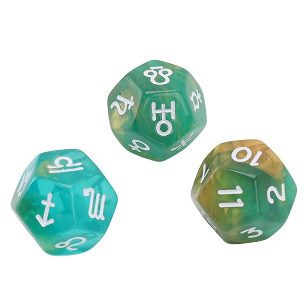 3PCS Astrological Dice Set 12 Sides Glitter Rune Dice Easy To Read for Table Board Game Toys Type 4