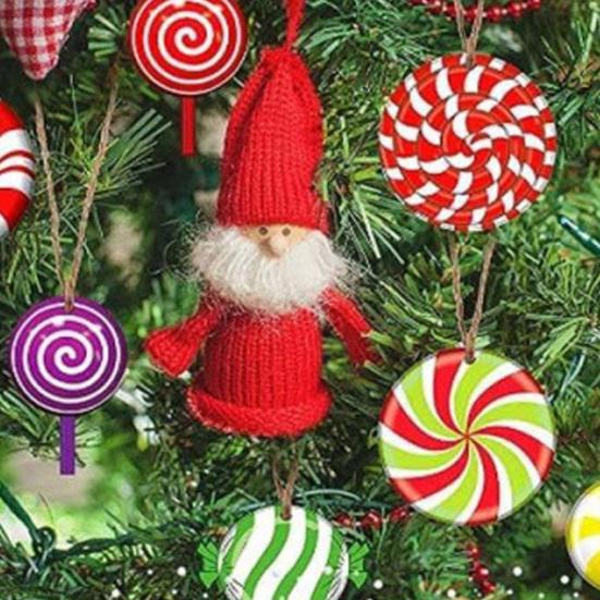 DIY Christmas Handmade Crafts Wooden Balls, Candy Stripe Tree Hanging Ornaments, Decorations Macaron Color Festive Pendant for Holiday Home Party Kids