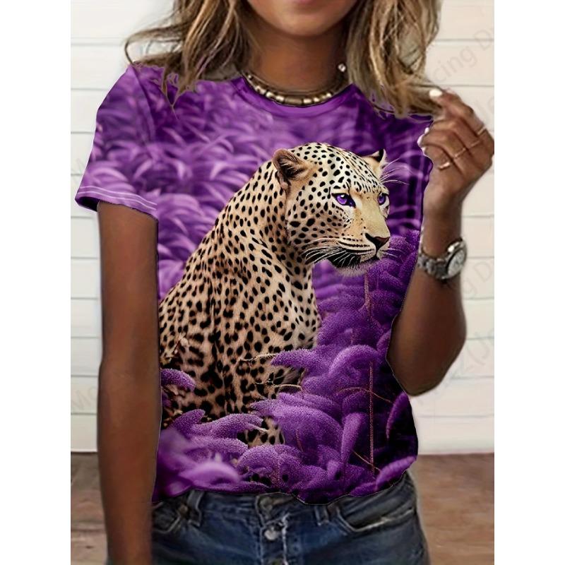 Summer Women T-shirt 3d Tiger Print Tshirt Women Fashion T-shirt Casual Crew Neck Short Sleeve T Shirt Animal Tops Tees Floral