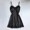 Women's Solid Color Sexy Erotic Pajamas V Neck Lace Edge Camisole Nightgown