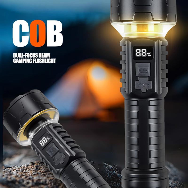High Power LED Flashlight Powerful TYPE-C Rechargeable COB Flashlight With Power Display Torch For Outdoor Camping Hiking