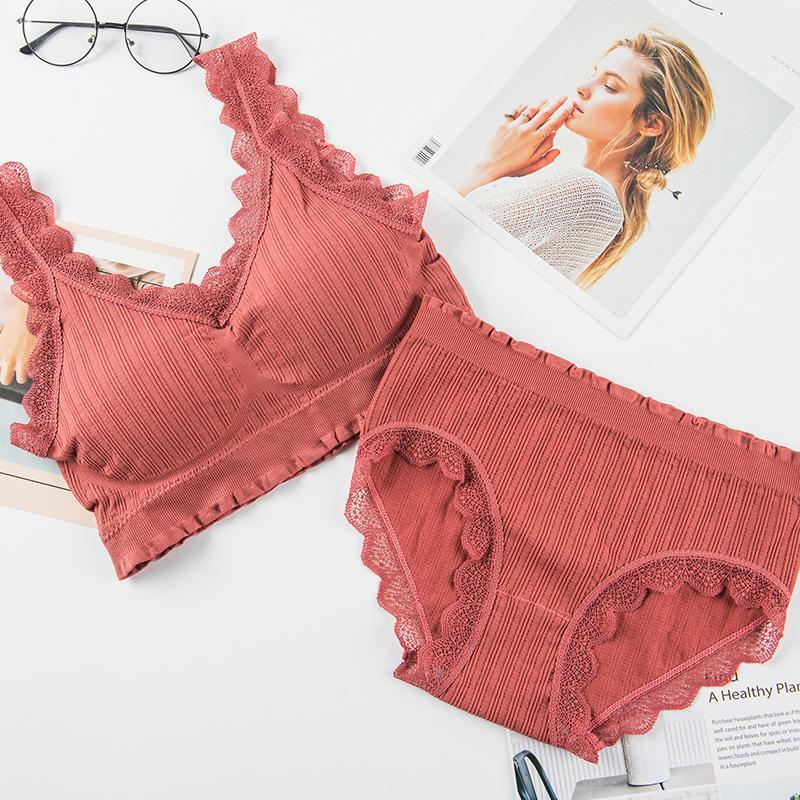 2 шт./1 комплект, комплект кружевного бюстгальтера для женщин, спортивный бюстгальтер для йоги и хлопковые трусы, противоударный беспроводной бюстгальтер пуш-ап, удобные хлопковые трусики