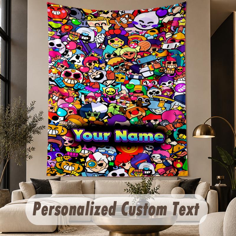 Custom Text Tapestry Brawl Stars Print Wall Tapestry Indoor Living Room Wall Decor