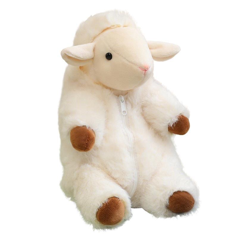 Kawaii Fluffy Sheep Plush Doll 1Pcs 20cm Removable Cute Black White Lamb Stuffed Toy for Toddlers Playtime Gift Home Ornament