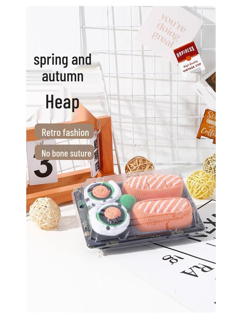 Женские креативные хлопковые носки до колена с рисунком лососевых суши - Весна/Лето, плотные, средней длины