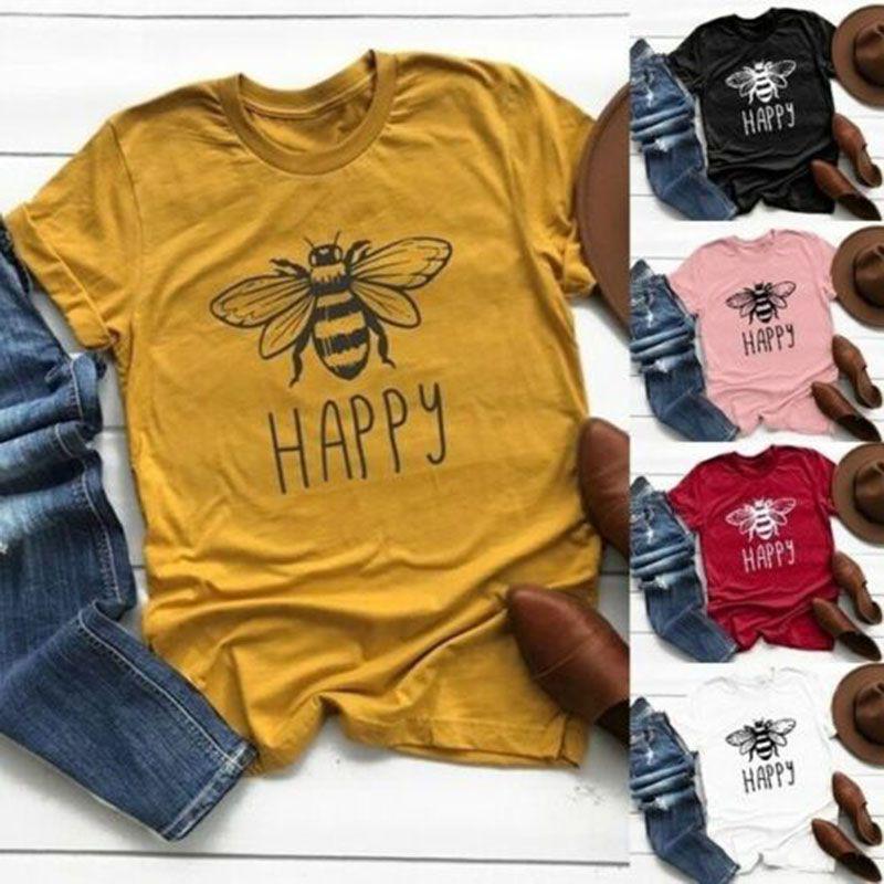 Funny Bee Letter Print Women T Shirts Loose Soft Short Sleeve Graphic Tee Summer