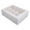 6PCS Set Cupcake Container 12 Holes Cardbord Bakery Pastry Carrier Box with Transparent Window