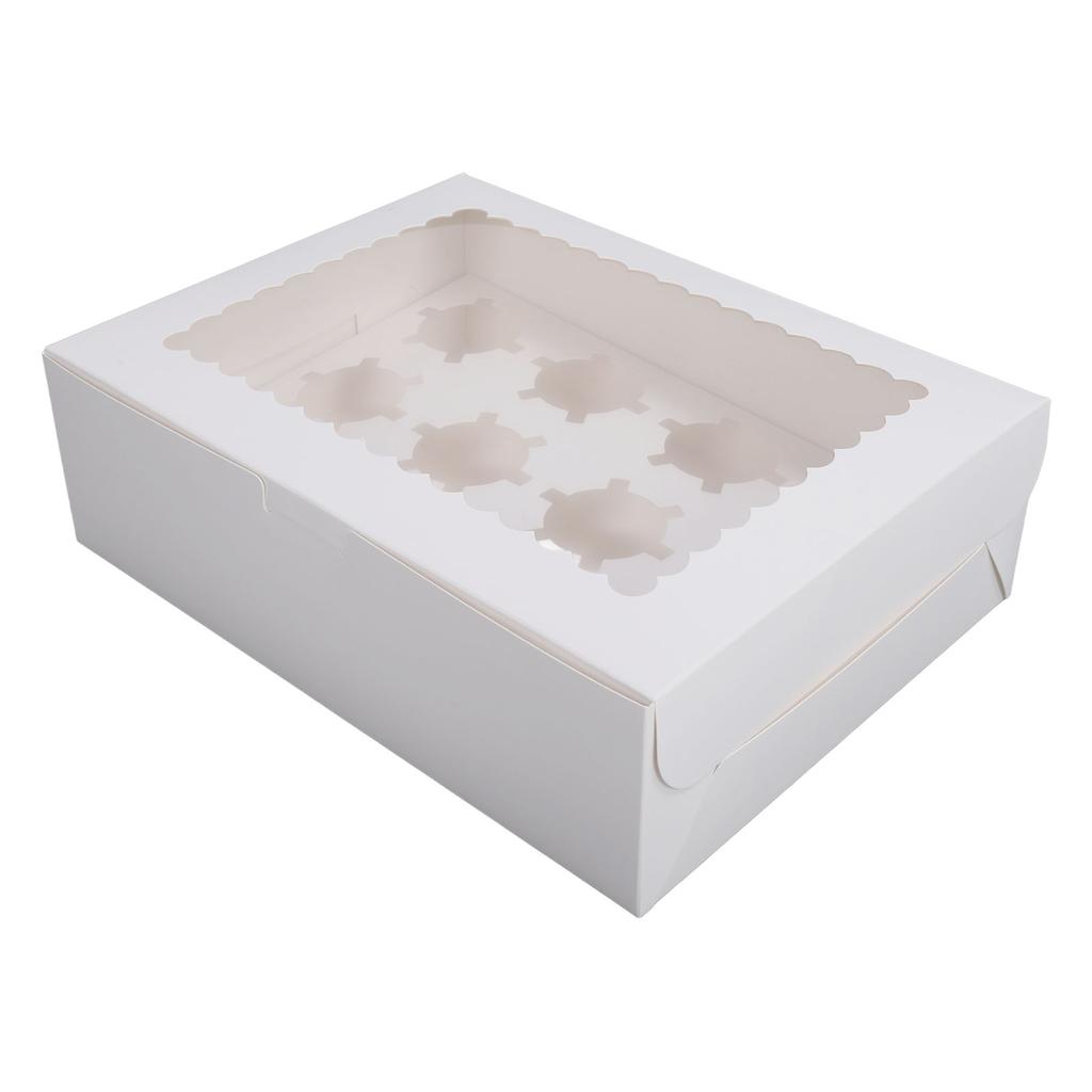 6PCS Set Cupcake Container 12 Holes Cardbord Bakery Pastry Carrier Box with Transparent Window