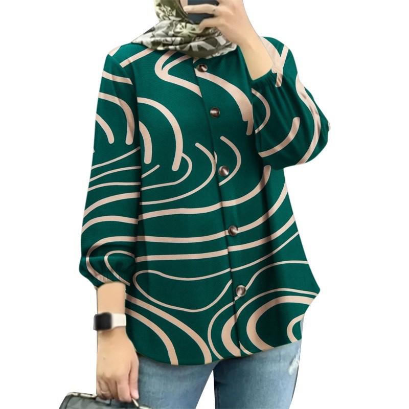 Женская мусульманская рубашка с цветочным принтом и пышными рукавами - Новое поступление моды