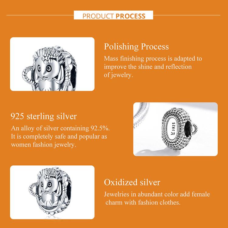 WOSTU Изысканный ежик, детская цветочная корзина, подвесные бусины из стерлингового серебра 925 пробы, подходят к оригинальному браслету, подвеске, ювелирные украшения