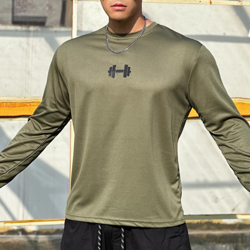 Мужская спортивная повседневная рубашка с длинным рукавом, быстросохнущие дышащие топы с круглым вырезом для бега
