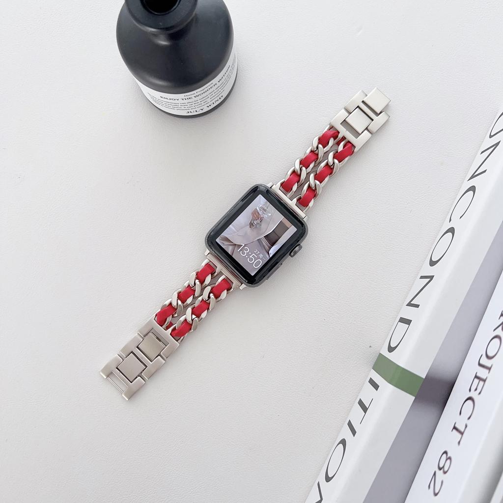 Металлический кожаный ремешок для Apple Watch 49 мм 45 мм 41 мм 44 мм 40 мм 42 мм 36 мм Женский ремешок для часов iWatch Series 10 9 8 7 6 5 4 SE