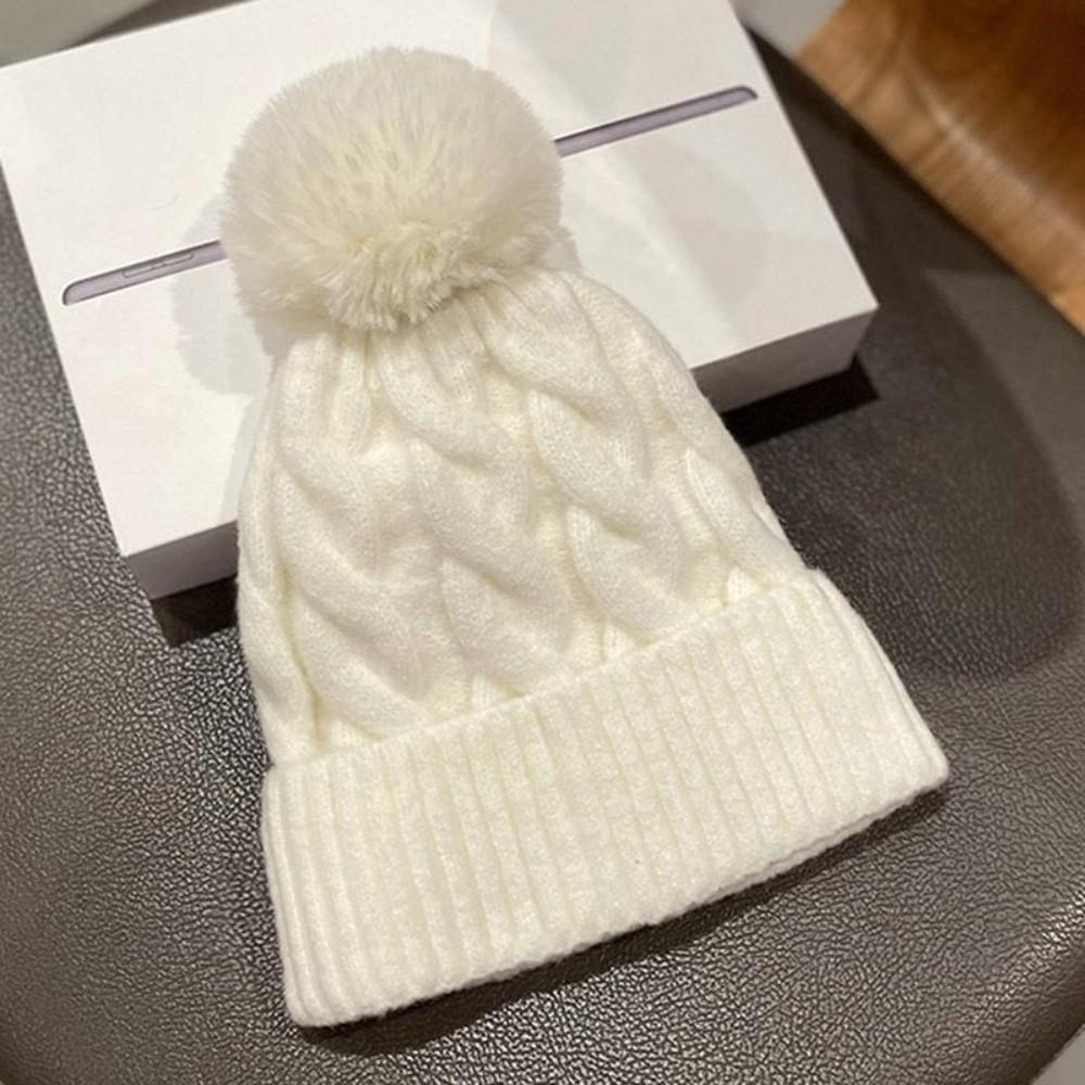 Fashion Keep Warm Pompom Hat Thickened Solid Color Ear Protection Cap Windproof Cold Proof Knitted Hat Autumn Winter