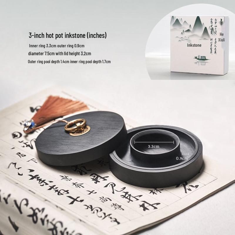 Upgraded Double-Ring Moisturizing Non-Drying Inkstone with Lid for Calligraphy