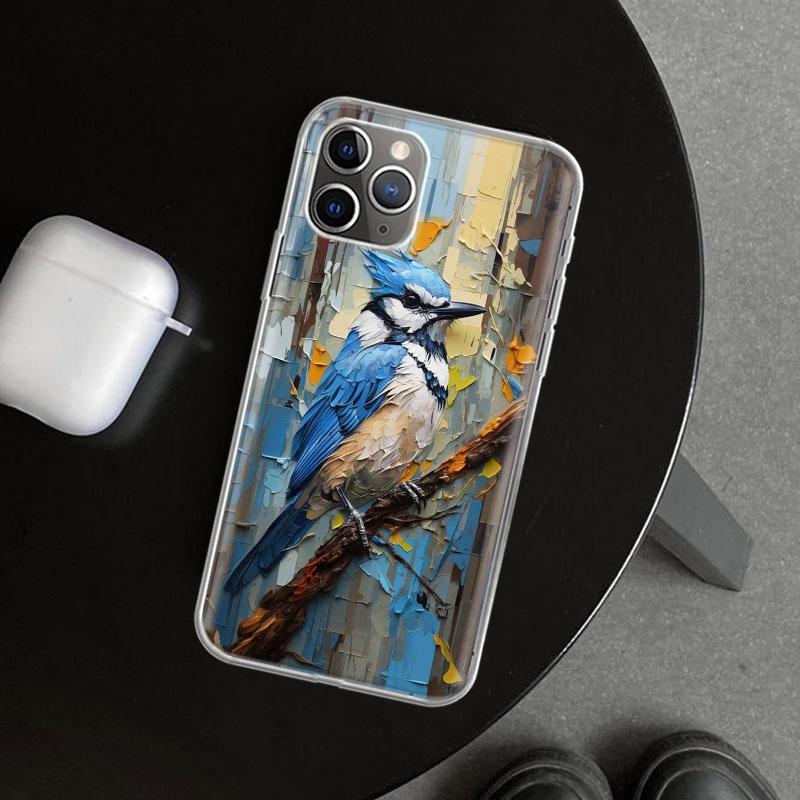 Масляная живопись животных Чехол для телефона с птицами для iPhone 11 12 13 Mini 14 15 Plus 16 Pro Max 17 Air 7 8 + SE Художественные Индивидуальные Fundas 1