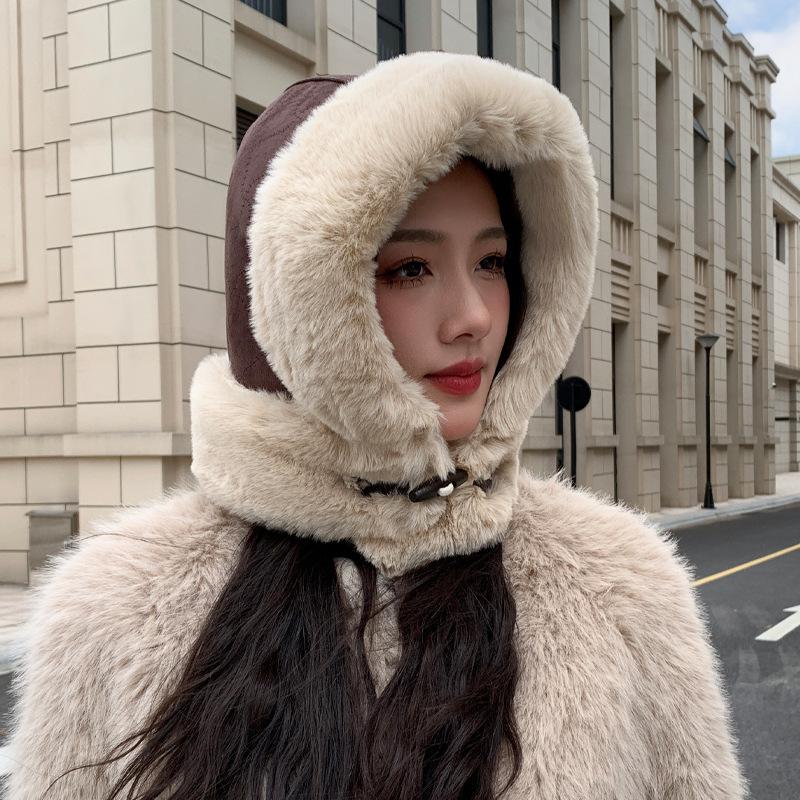 New Hat Hat Women's Cow Horn Button Deer Leather Velvet Lei Feng Hat Winter Cold Protection Warm Ear Protection Hat Thick