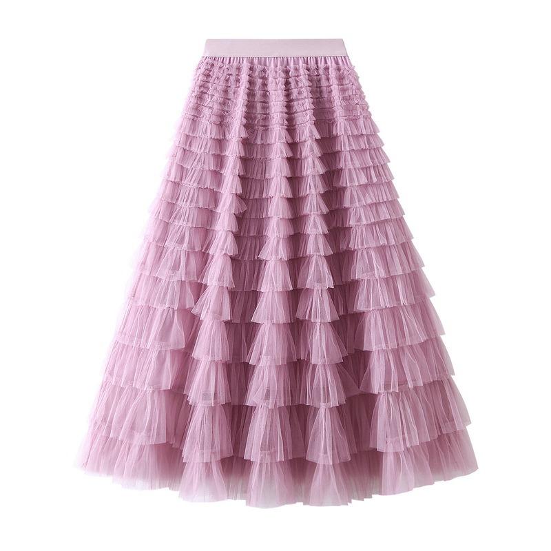 Spring and Autumn Women's Mesh Cake Halter Skirt Women's Skirt Fairy Saree Pleated Long Skirt