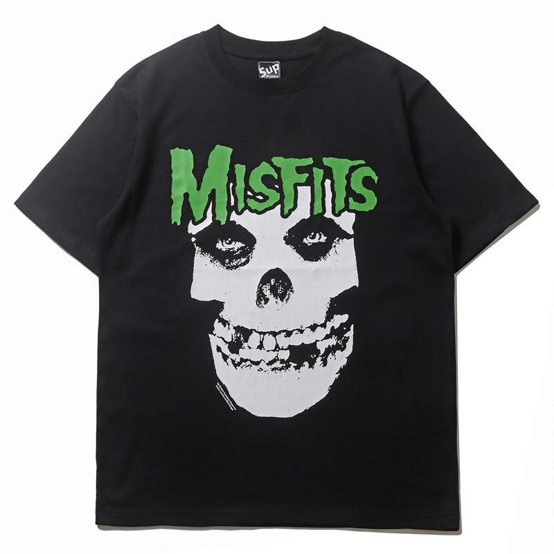 Mens Vintage Misfits Skull Print T-Shirt Short Sleeve Crew Neck Loose Fit Casual Top
