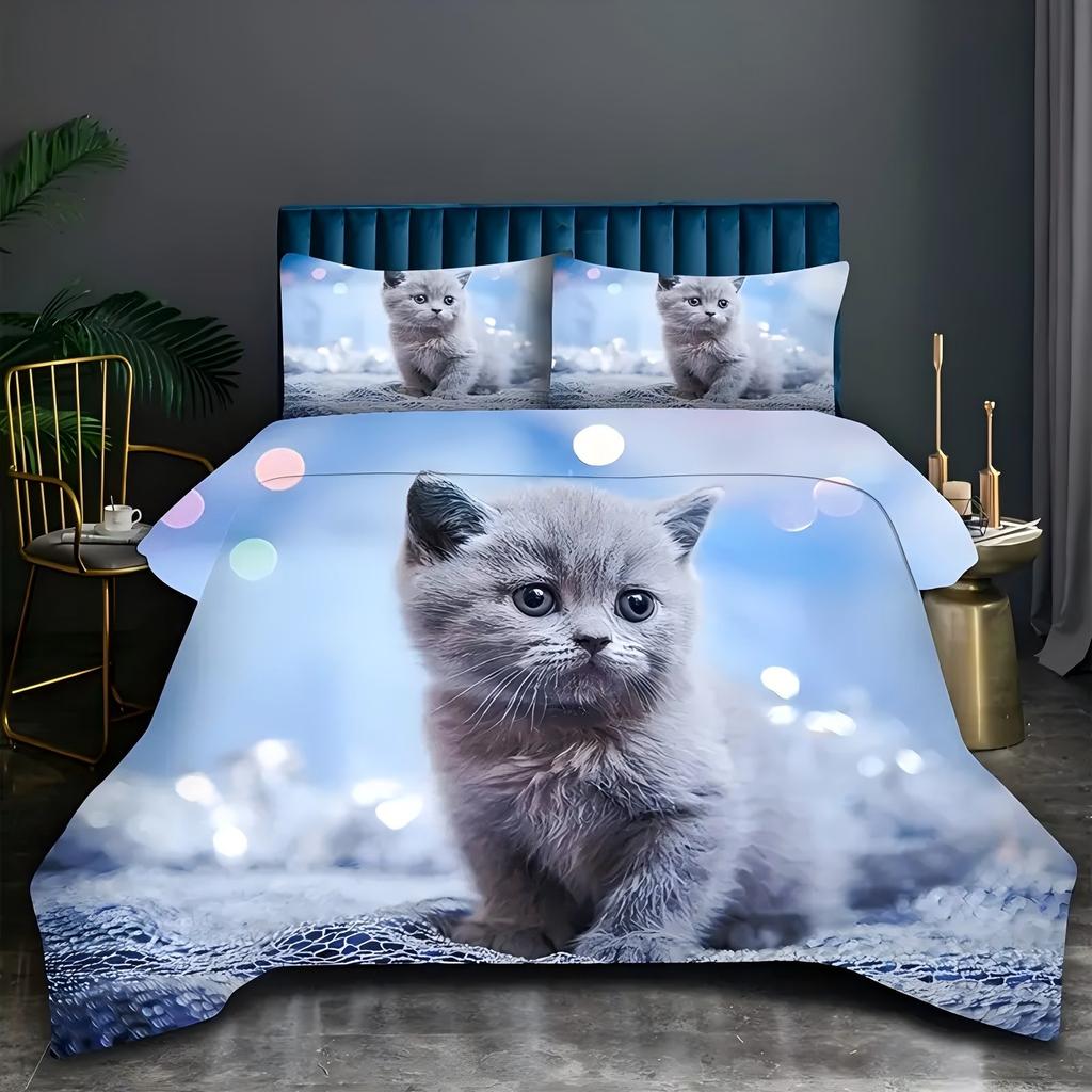 Милый котенок 3D Печатный Комплект Пододеяльника Мягкий Удобный Полиэстер Роскошный Комплект Постельного Белья Милый Животный Стиль Пододеяльник Наволочки