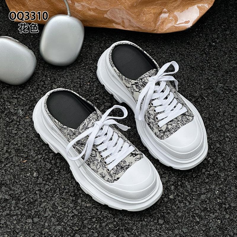 thick-soled canvas half slippers, summer new national style embroidery, super fire, small casual lazy drag